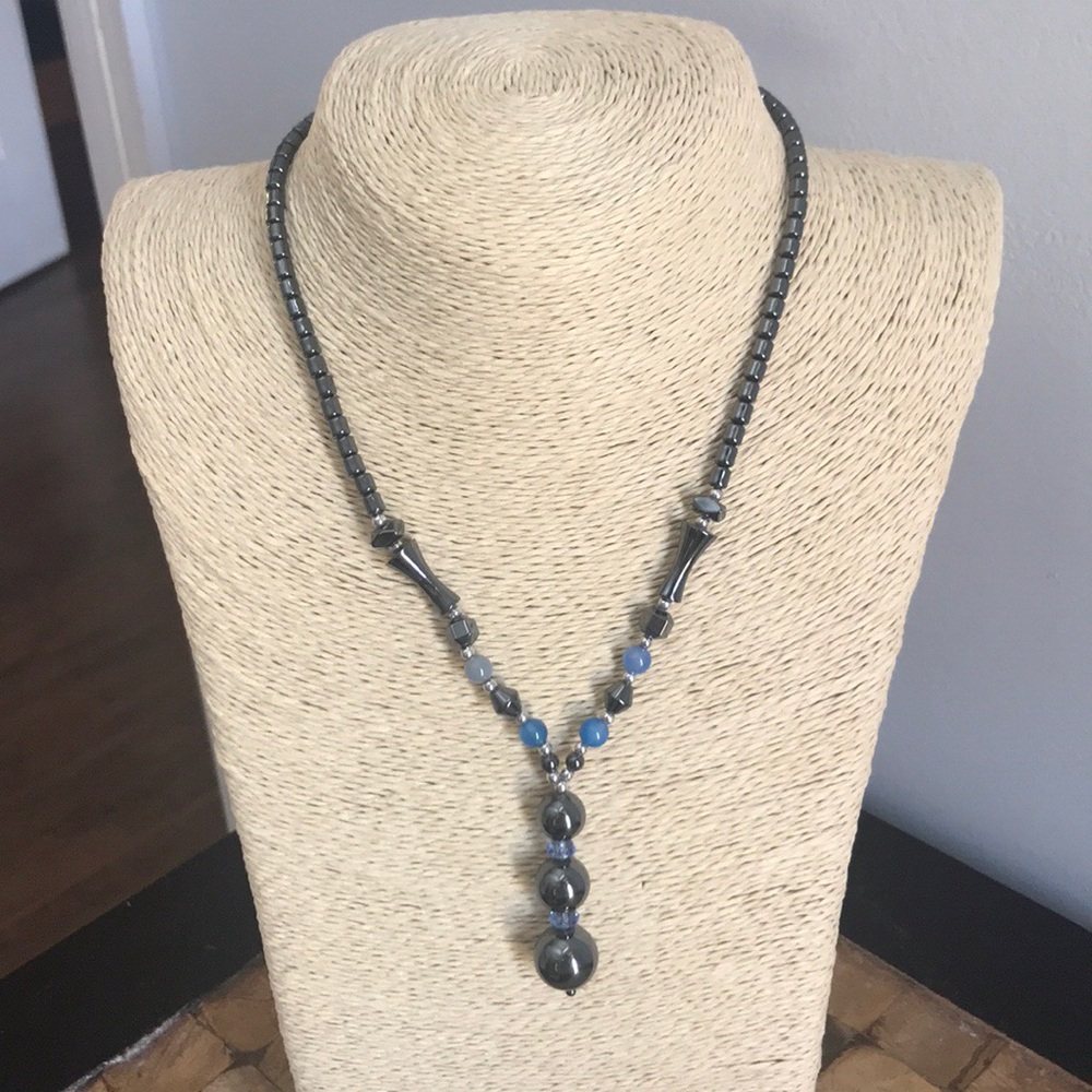 Exotic accent necklace. Hematite Stone.